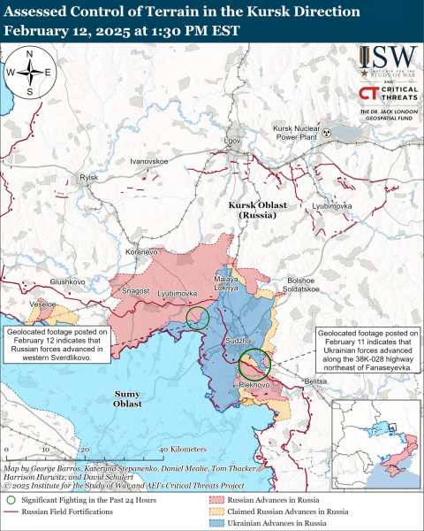 Mapa de las operaciones militares el 13 de febrero de 2025 - situación en el frente