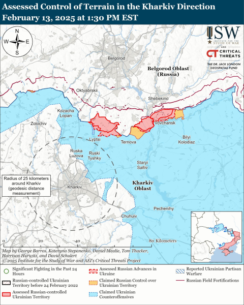 Mapa de las operaciones militares al 14 de febrero de 2025 - situación en el frente