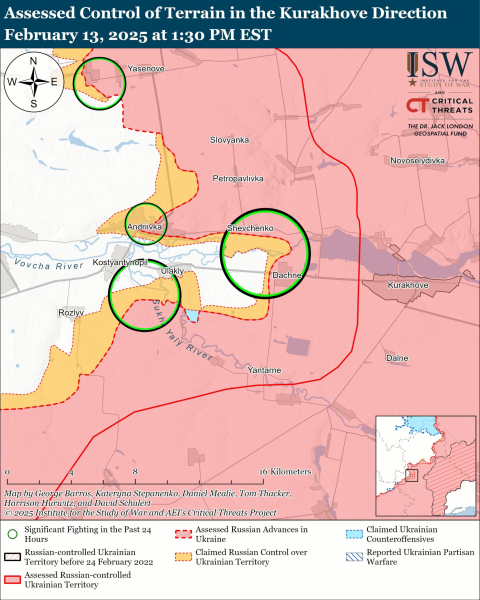 Mapa de las operaciones militares el 14 de febrero de 2025 - situación en el frente