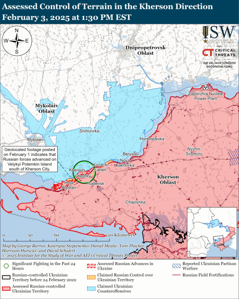 Mapa de las operaciones militares al 4 de febrero de 2025 - situación en el frente