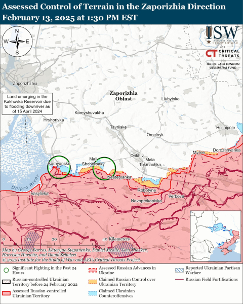 Mapa de las operaciones militares el 14 de febrero de 2025 – situación en el frente