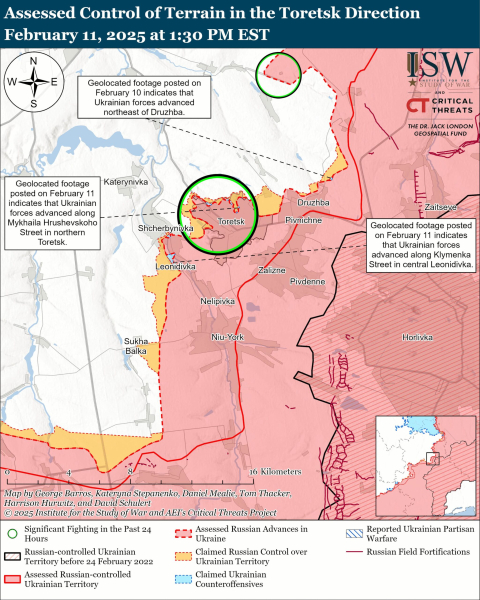 Mapa de las operaciones militares el 12 de febrero de 2025 - situación en el frente