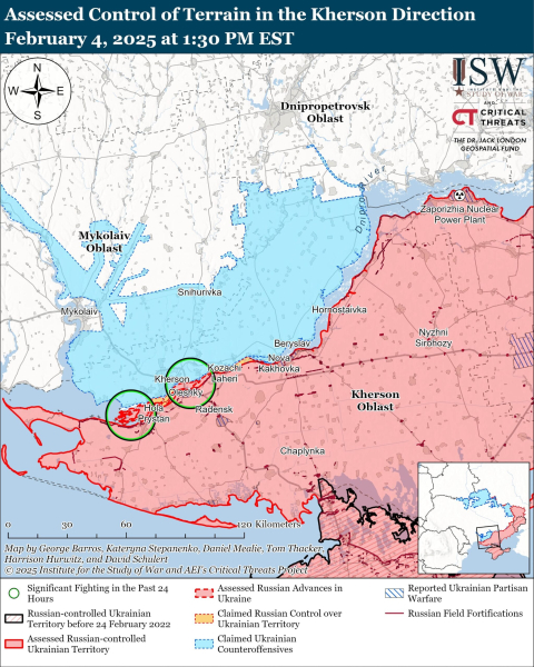 Mapa de las operaciones militares al 5 de febrero de 2025 - situación en el frente