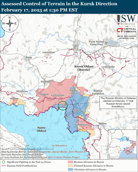 mapa de combate el 18 de febrero, 2025 y ndash; la situación en la parte delantera