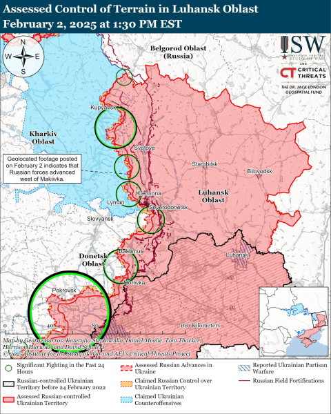 Mapa de las operaciones militares al 3 de febrero de 2025 – situación en el frente