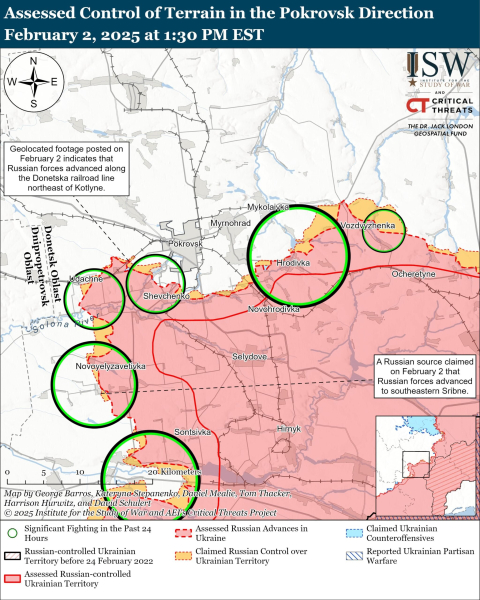 Mapa de las operaciones militares el 3 de febrero de 2025 – situación en el frente