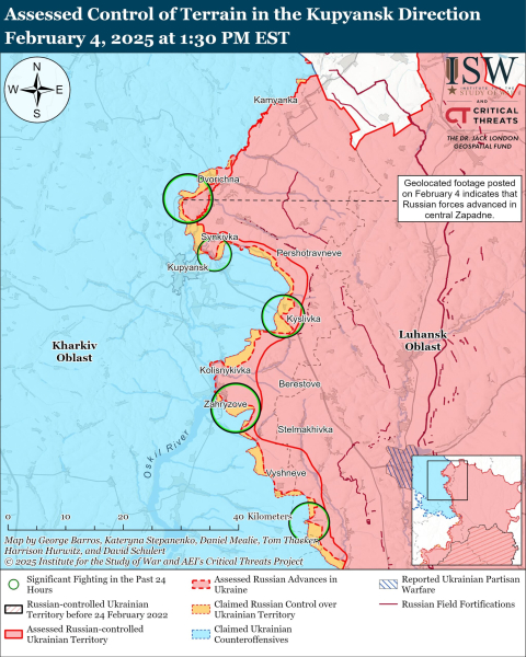 Mapa de las operaciones militares el 5 de febrero de 2025 - situación en el frente