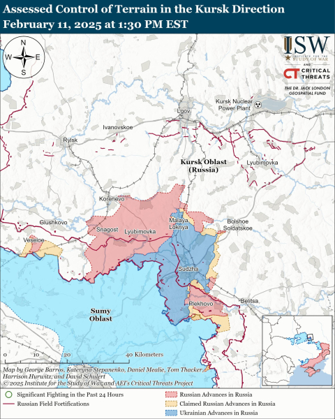 Mapa de las operaciones militares el 12 de febrero de 2025 - situación en el frente