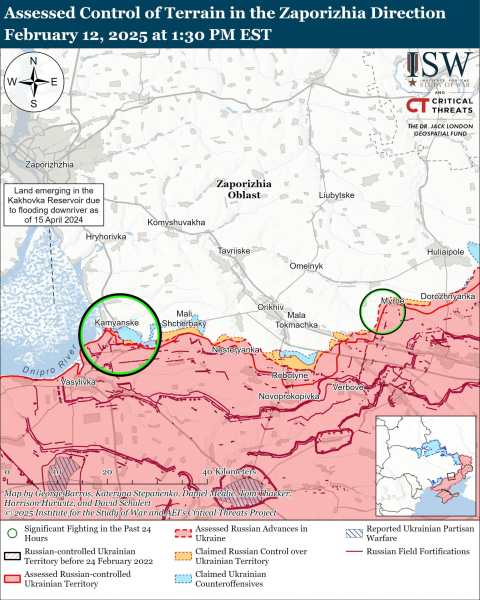 Mapa de las operaciones militares al 13 de febrero de 2025 – situación en el frente