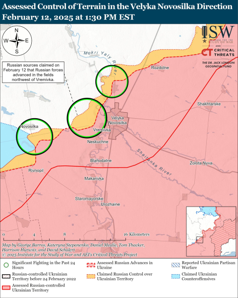 Mapa de las operaciones militares al 13 de febrero de 2025 – situación en el frente