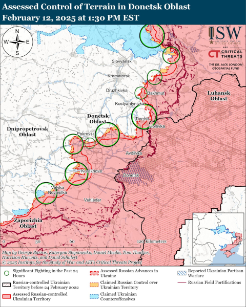 Mapa de operaciones militares el 13 de febrero de 2025 - situación en el frente