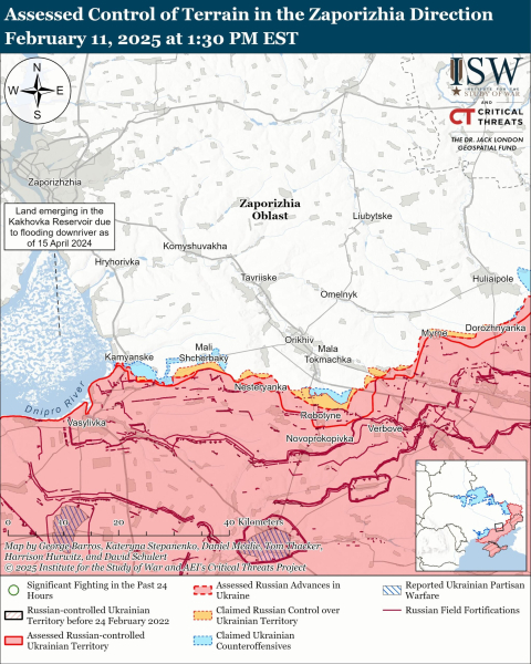 Mapa de las operaciones militares al 12 de febrero de 2025 - situación en el frente