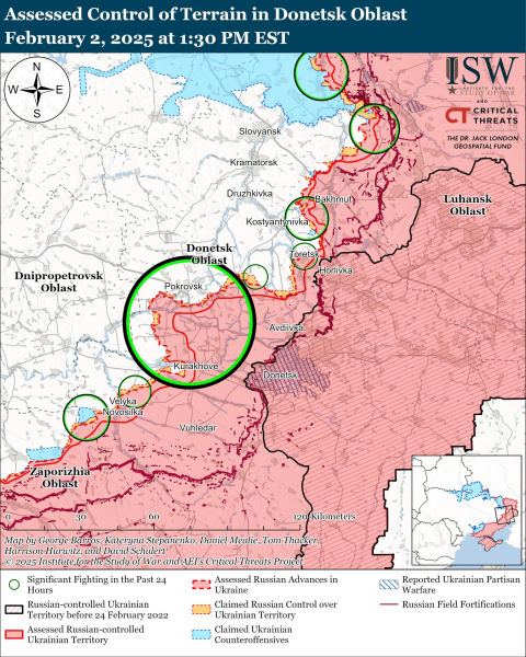 Mapa de las operaciones militares al 3 de febrero de 2025 – situación en el frente